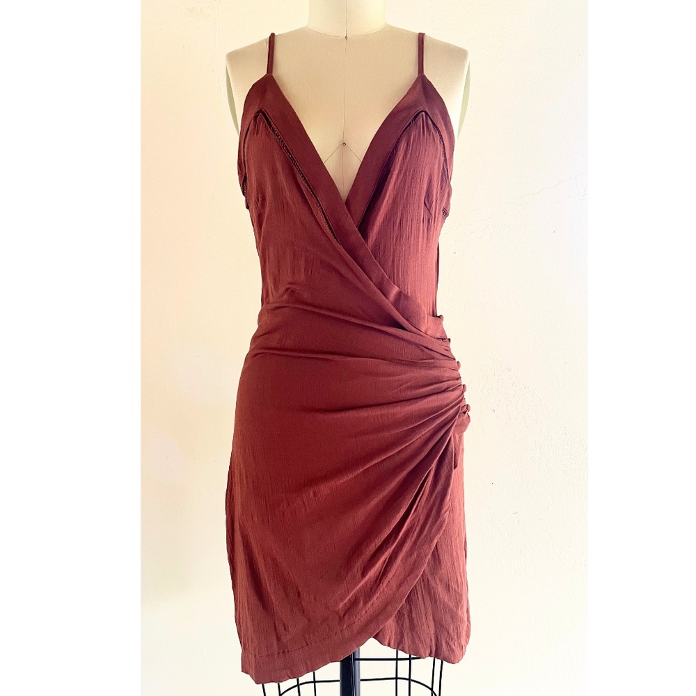 FREE PEOPLE Rust Wrap-Style Slip Dress - Mini/midi (NWT)